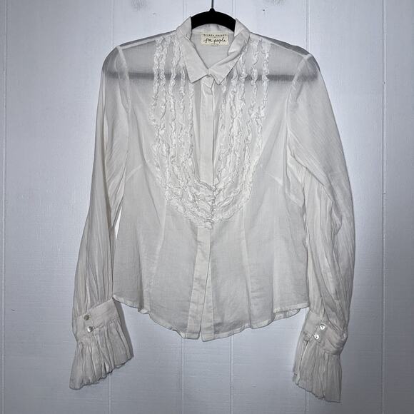 Free People Tops - Free People Brenda Knight Women’s Cotton Boho Romantic Top Long Sleeve White XS